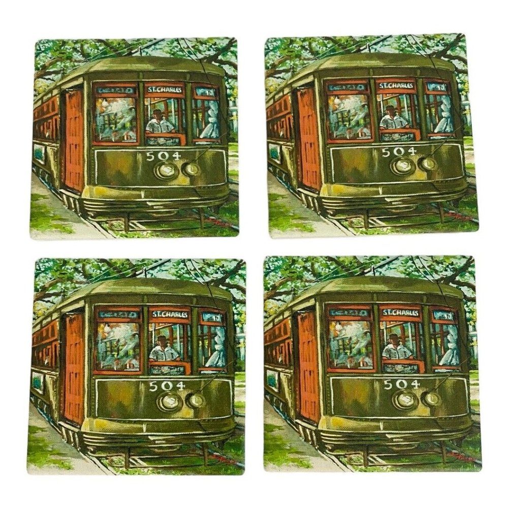 Bernard St Charles Street Car New Orleans Louisiana Stone Cork Back Coaster 4set